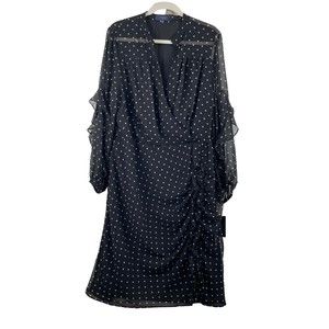 Rachel Roy Womens Dress Black 14W Polyester Chiffon Lined Sheath Elastic Waist